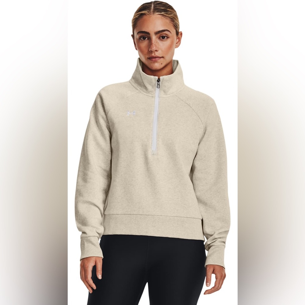 Under Armour Rival Fleece 1/2 Zip Long-Sleeve  Oatmeal Light Heather/White